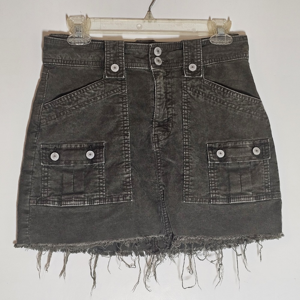 American Eagle Skirt Womens 2 Green Mini Stretch Corduroy Frayed‎ Distressed XS